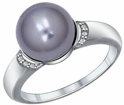 Кольцо Diamant online, серебро, 925 проба, фианит, жемчуг Swarovski синтетический