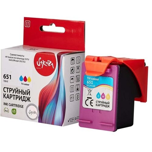 картридж c2p11ae 651 tri colour для hp струйный триколор 18 мл sakura Картридж 651 для HP OfficeJet 202, DeskJet 5575 C2P11AE Sakura трехцветный