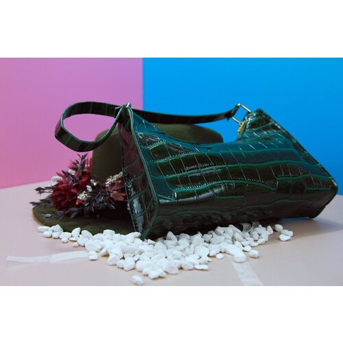 фото Сумка багет вечерняя, искусственная кожа, полиэстер, экокожа, внутренний карман, зеленый муж купил