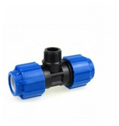 фото Тройник ПНД наружный 32 x 3/4"M обжимной переходной, фитинг резьбовой для водопровода