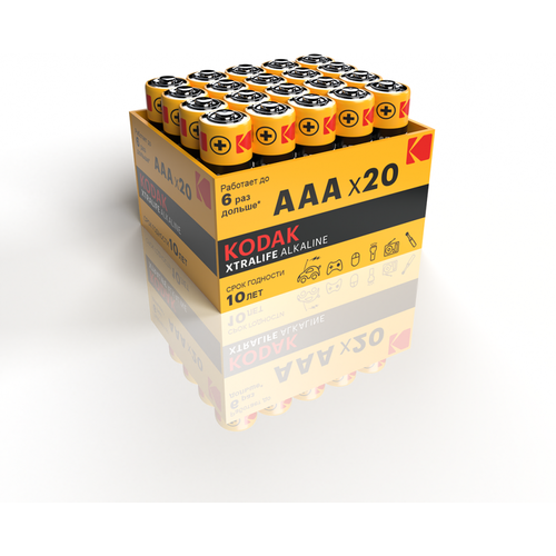 Элемент питания KODAK, LR03/20BOX XTRALIFE Alkaline, 20 штук в боксе набор алкалиновых батареек kosmos тип lr03 ааа 24 шт