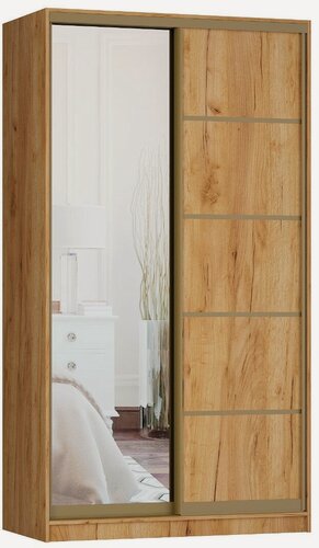 Изображение товара Шкаф купе, для одежды Кельн 2, Легкомаркет, 160х45х220, белье/платье, дуб крафт золотой, профиль шампань, с зеркалом
