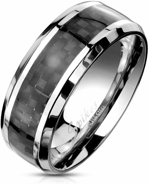 Кольцо обручальное Spikes, карбон, размер 21, черный, серебряный
