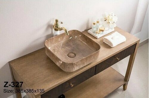 Раковина накладная Zandini Z-327 на столешницу для ванной комнаты без перелива керамическая под камень