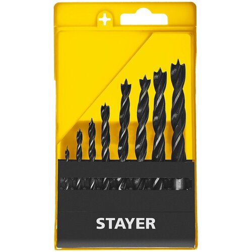 stayer m type 5 шт 4 5 6 8 10мм набор спиральных сверл по дереву STAYER ″M-type″ 8 шт, 3-4-5-6-7-8-9-10, набор спиральных сверл по дереву