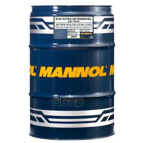 фото Масло трансмиссионное "mannol" 8103 extra getriebeoel 75w90 (60 л) (gl-4/gl-5) mannol арт. mn8103-60