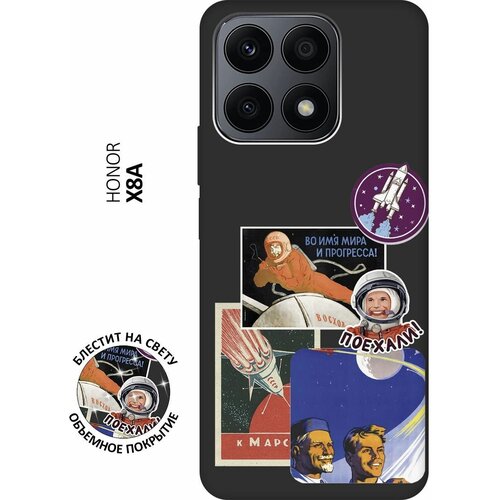 Матовый Soft Touch силиконовый чехол на Honor X8a, Хонор Х8А с 3D принтом Yuri Gagarin Stickers черный матовый soft touch силиконовый чехол на honor x7a хонор х7а с 3d принтом yuri gagarin stickers черный
