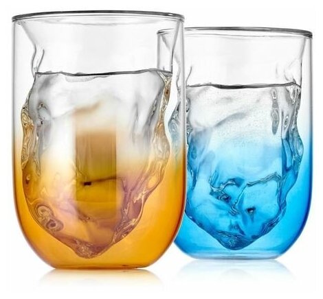 Стеклянные цветные стаканы с двойными стенками 2 штуки, 350 мл