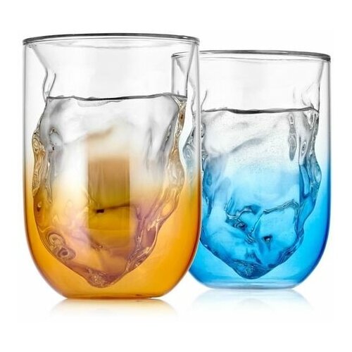 Стеклянные цветные стаканы с двойными стенками 2 штуки, 350 мл