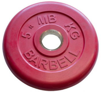 Диск обрезиненный MB Barbell Диск олимпийский d 51 мм цветной 5,0 кг (красный)