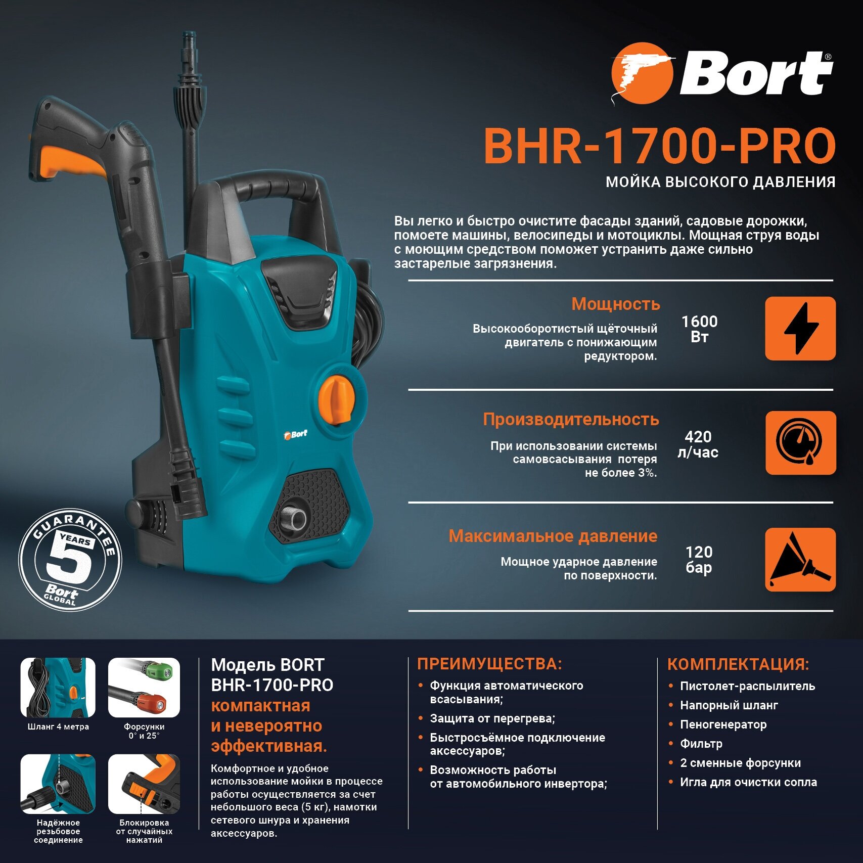 Мойка высокого давления BORT BHR-1700-Pro (93416305). 1774608 - фотография № 9