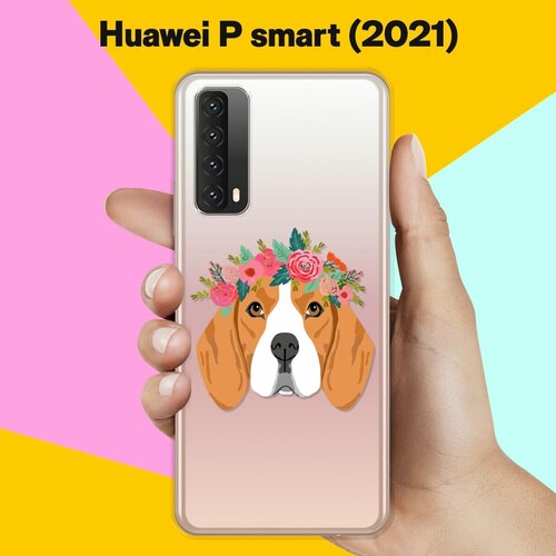 Силиконовый чехол Бигль с цветами на Huawei P Smart 2021