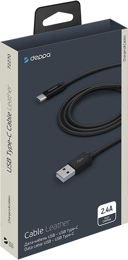 Кабель Leather USB 2.0 - USB Type-C, 2.4A (black) Deppa - фото №6