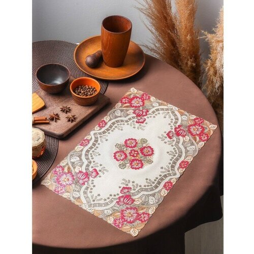 Салфетка ажурная для стола «Незабудки», 45×30 см, цвет металлик розово-оранжевый, "Hidde", цвет розовый, материал пвх