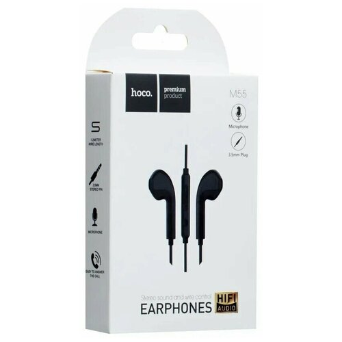 Гарнитура Hoco M55 (вкладыши) Черная гарнитура hoco m55 memory sound wire control earphones with mic черная