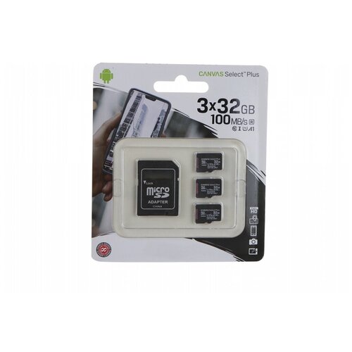 Карта памяти 32Gb - Kingston Micro Secure Digital HC Class 10 UHS-I Canvas Select SDCS2/32GB-3P1A с переходником под SD (Оригинальная!)