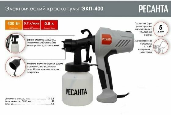 Электрические Краскопульты Краскопульт электрический Ресанта ЭКП-400 75/17/1