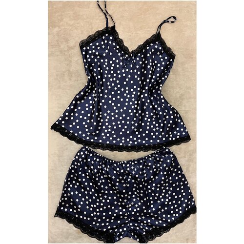 Комплект , майка, шорты, застежка отсутствует, без рукава, пояс на резинке, размер M, синий