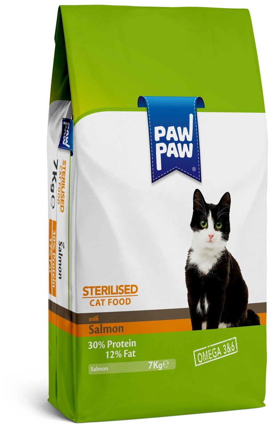 Pawpaw Sterilised Cat Food with Salmon 7 кг сухой корм для стерилизованных кошек с лососем