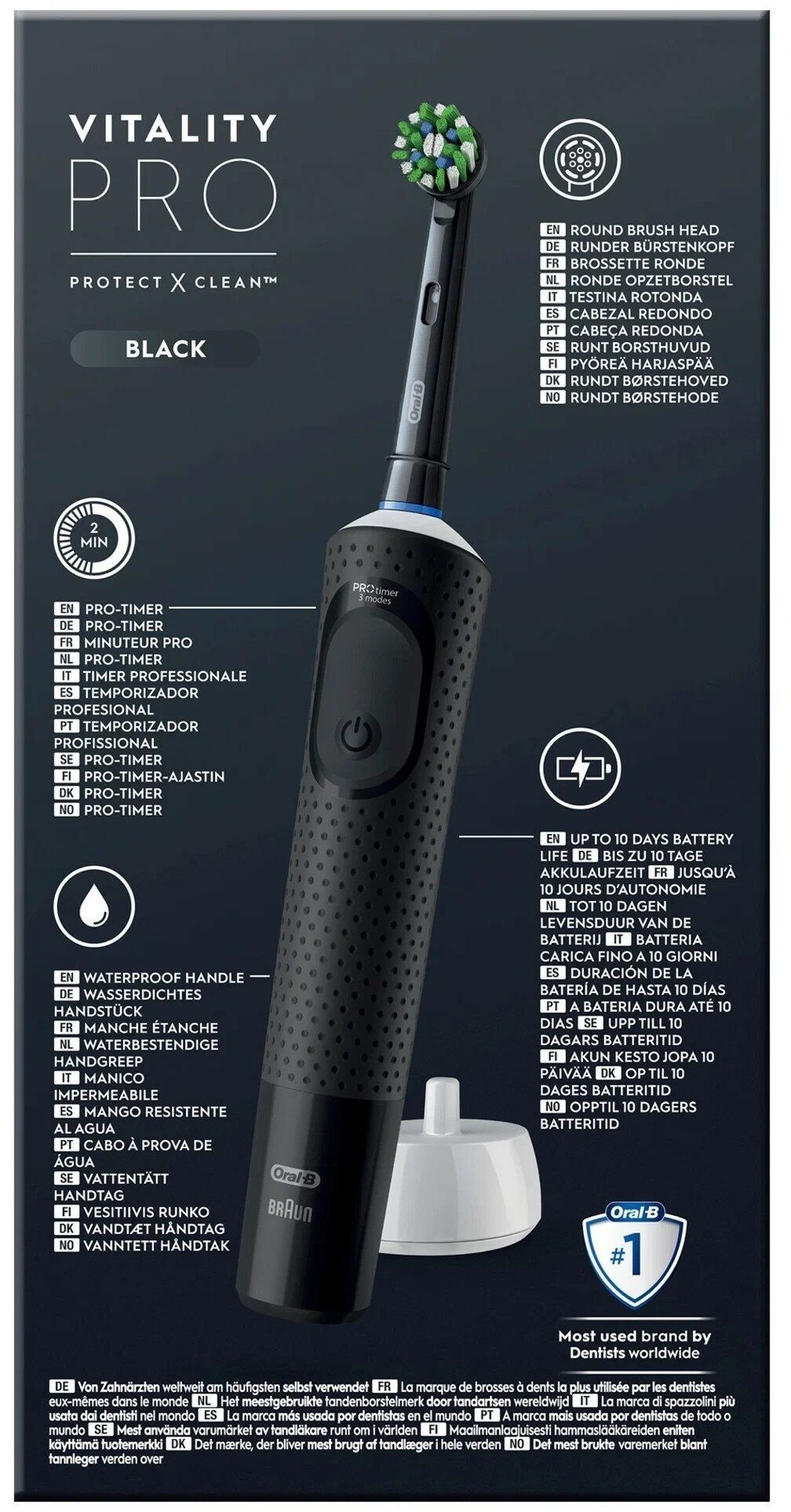 Электрическая зубная щётка Oral-B Vitality Pro для бережной чистки, Чёрная, 1 шт, Оригинальная
