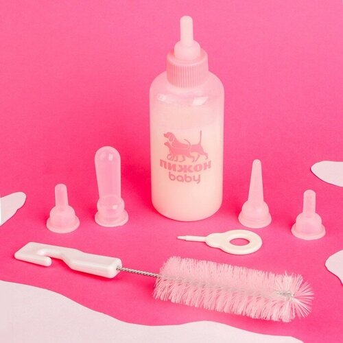 Набор для вскармливания Пижон бутылочка 60 мл с 4 сосками и ершиком розовый 567₽