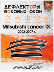 Ветровики окон Mitsubishi Lancer IX 2003-2007 г. / Дефлекторы окон на Мицубиси Ланцер IX 2003-2007 г.