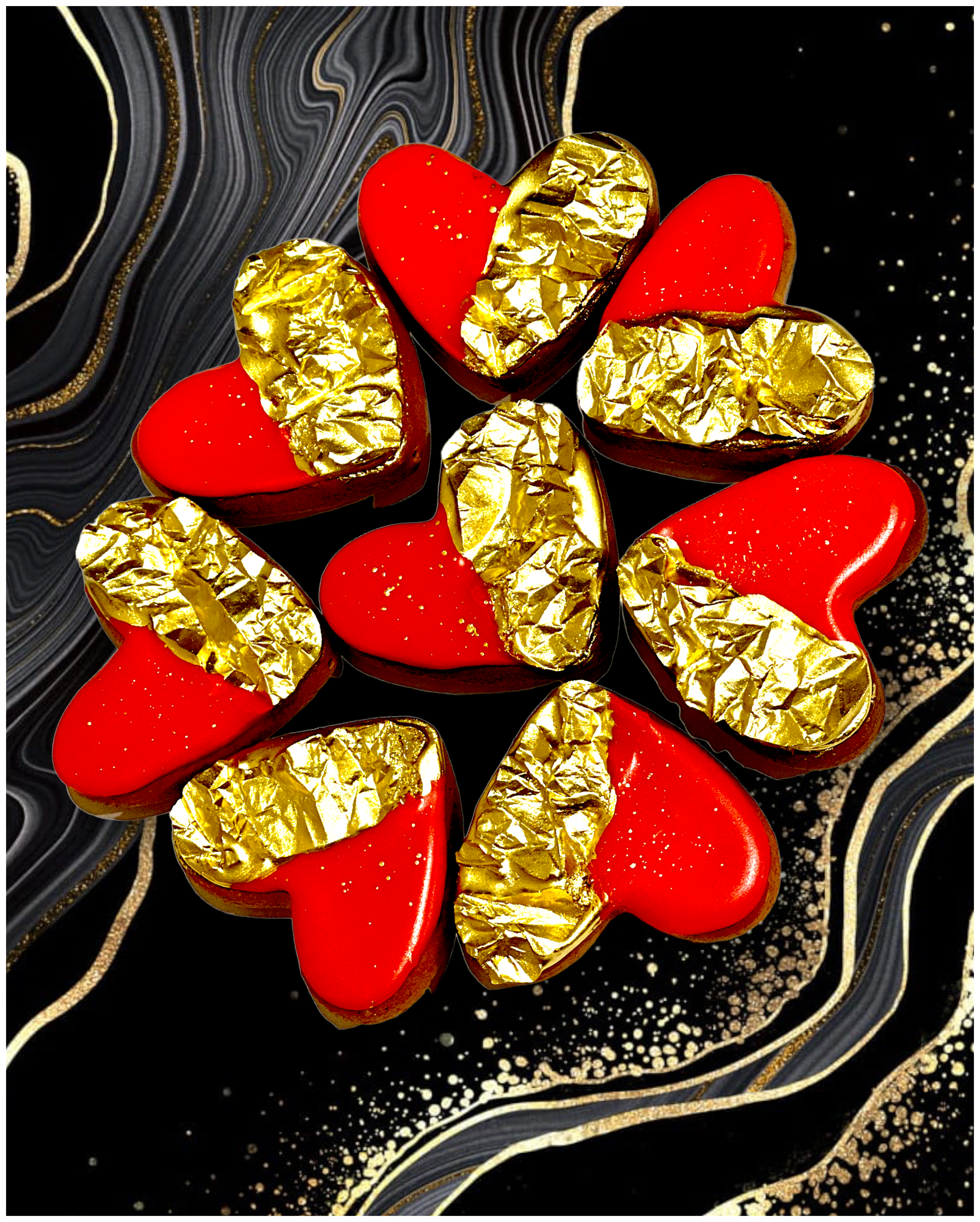 Набор имбирных пряников сердце (красно-золотое)7 шт - фотография № 1