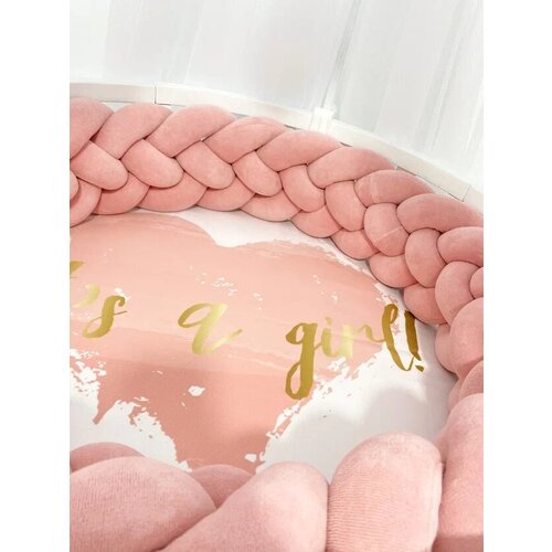 Бортик для детской кровати MM YOURSMILE хлопковый велюр, 240см, цвет - розовая пудра