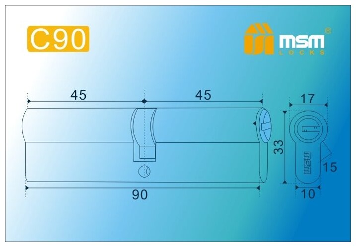 Цилиндровый механизм (личинка для замка)с перфорированным ключами. ключ-ключ C90mm PB (Полированная латунь) MSM