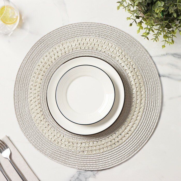 фото Салфетка сервировочная на стол Доляна «Оскар», d=38 см, цвет бежевый