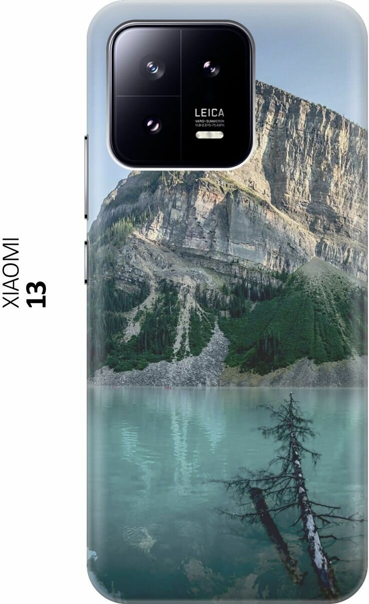 Силиконовый чехол на Xiaomi 13, Сяоми 13 с принтом "Дерево и горное озеро"