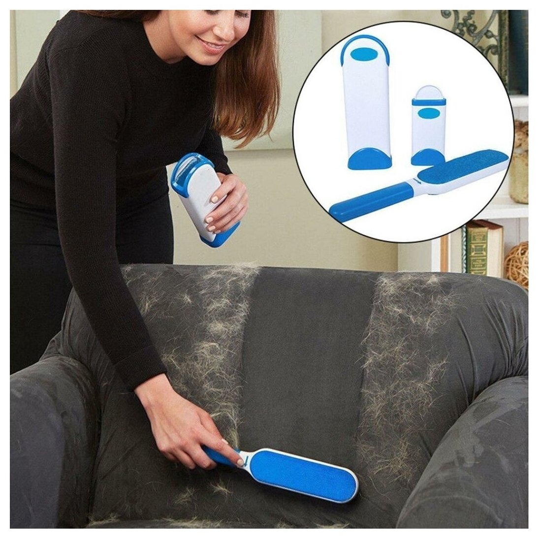 Щетка для удаления шерсти животных и волос с одежды и мебели Reusable Pet Fur Remover with Self-Cleaning Base - фотография № 1