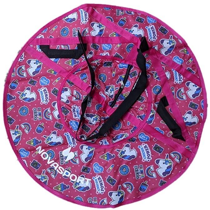 Санки надувные с камерой 110 см Ватрушка Тюбинг ткань с рисунком CH030.110 (розовый/единороги) NovaSport CH030.110-03-СК