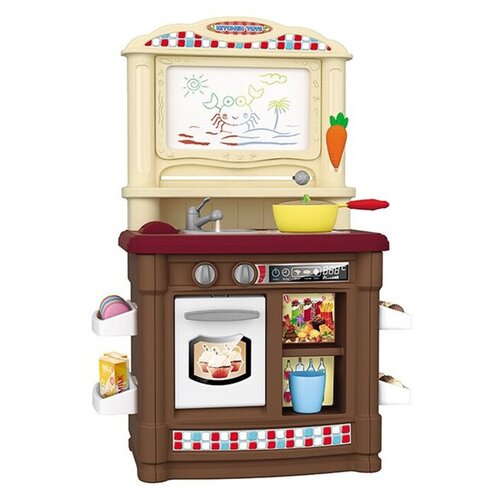 Игровой набор-кухня BE IN FUN Кухня художника (сборный, 52х75 см, функциональный кран с водой, доска с фломастерами, свет, звук, коричневый)