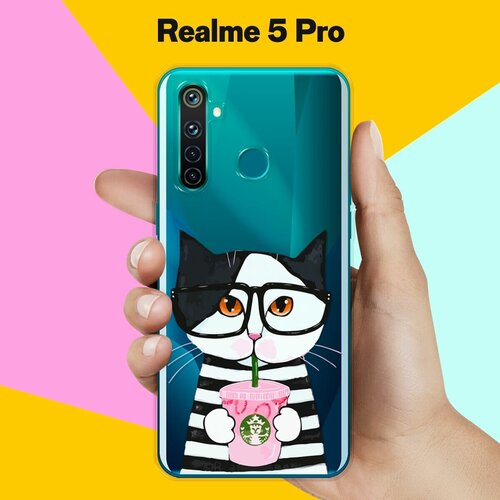 Силиконовый чехол на realme 5 Pro Кот с кофе / для Реалми 5 Про силиконовый чехол на realme 5 pro заяц кот для реалми 5 про