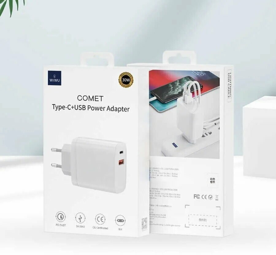 Сетевое зарядное устройство WiWU Comet Type-C - USB-A Power Adapter 30 Вт White (PQ303 EU)