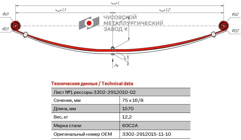 Лист №1 Рессора задняя для ГАЗ 3302 3 листа