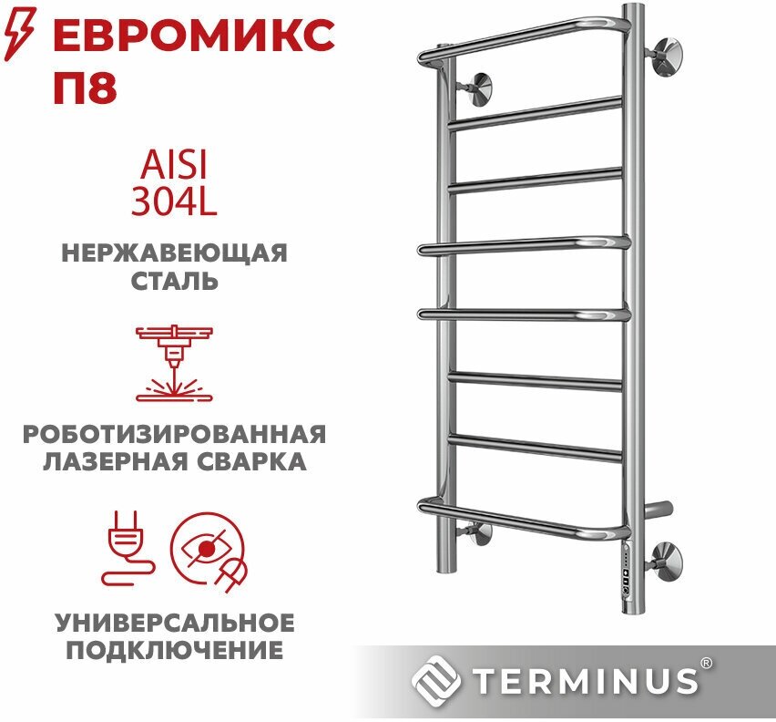 Евромикс (скрытая проводка) электрический полотенцесушитель TERMINUS (432 мм / 850 мм / 400 мм)