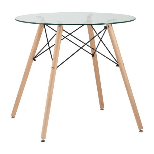 фото Стол обеденный стул груп круглый eames dsw d=80, стеклянный на дер.ножках stool group