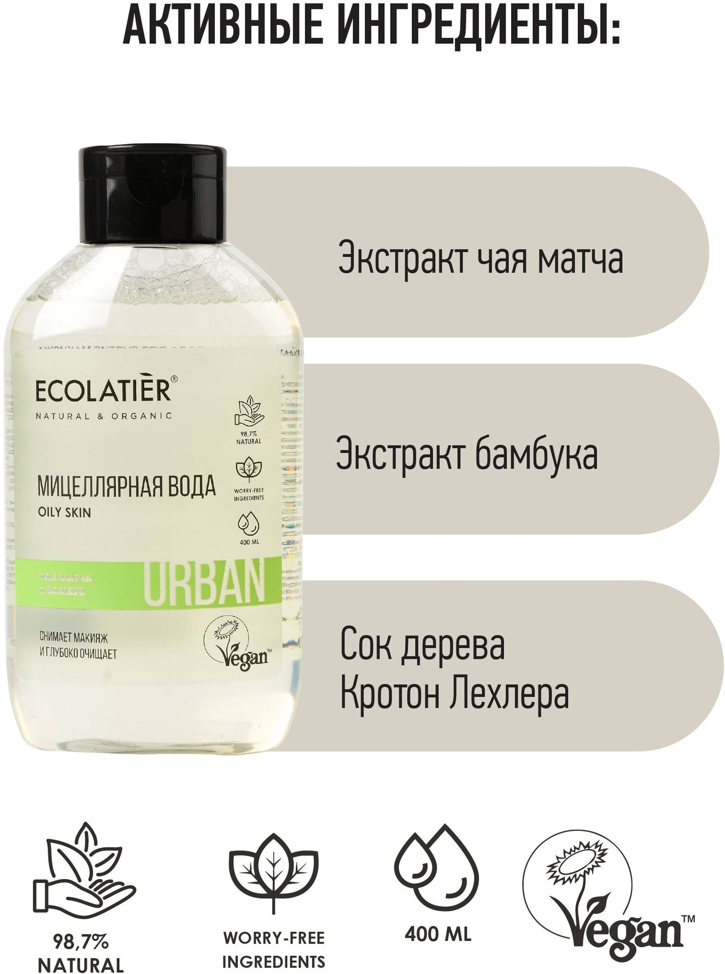 ЕСЛ Урбан Мицеллярн. вода д/снятия макияжа чай матча и бамб 400мл