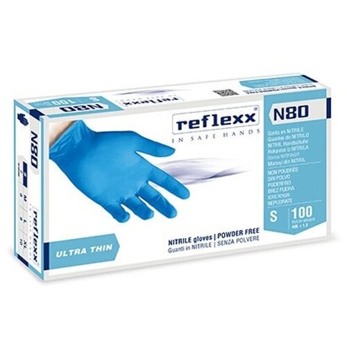 Одноразовые хозяйственные перчатки, нитриловые, синие, Reflexx N80B-M. 3 гр. Толщина 0,06 мм.