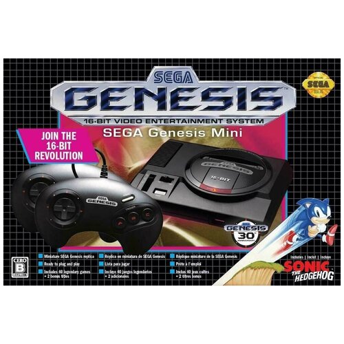 Игровая приставка 16 bit Sega Genesis Mini + 40 встроенных игр + 2 геймпада (Черная) Asia Оригинал картридж virtua fighter 2 vs tekken 2 для приставки sega genesis sega mega drive 16 bit md