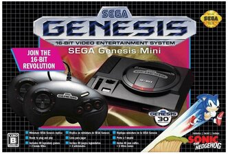 Игровая приставка 16 bit Sega Genesis Mini + 40 встроенных игр + 2 геймпада (Черная) Asia Оригинал