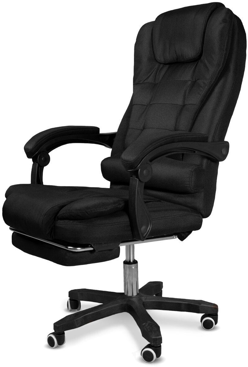Компьютерное кресло с функцией массажа для дома и офиса, с подставкой для ног, из ткани, цвет черный - фотография № 2
