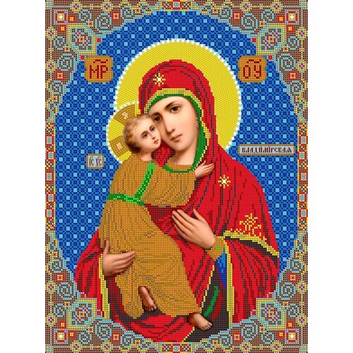 Вышивка бисером иконы Богородица Владимирская 30*38см
