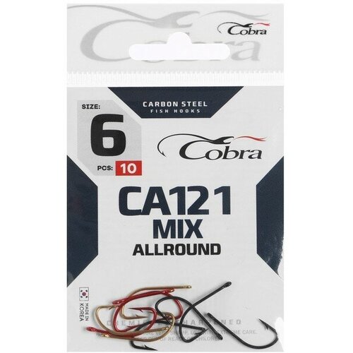 cobra крючки cobra allround ca121 mix 12 10 шт Крючки Cobra ALLROUND, серия CA121, № 6, 10 шт, микс