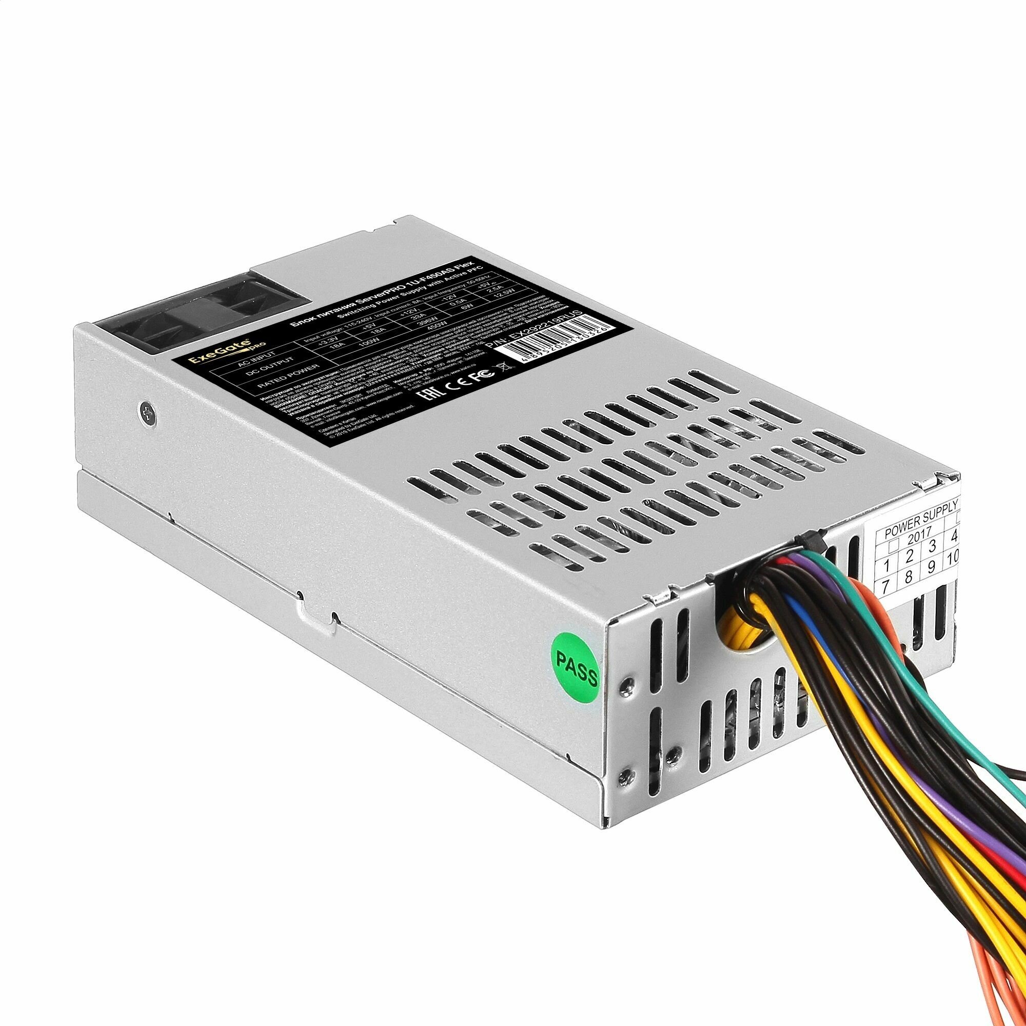 Блок питания Exegate EX292219RUS 450W (Flex ATX, APFC, КПД 80% (80 PLUS), 4cm fan, 24pin, 4pin, 3xSATA, 2xIDE) - фото №2