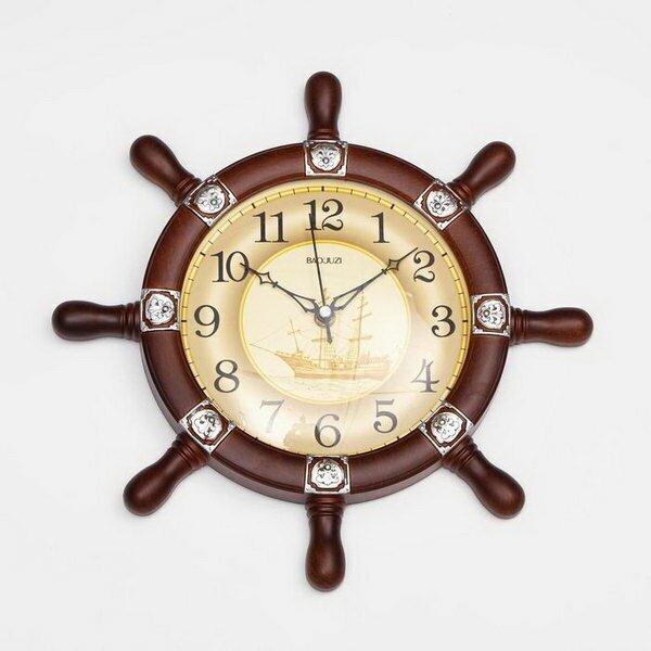 Часы настенные, серия: Море, "Штурвал", плавный ход, 34 x 34 см, d-18.5 см