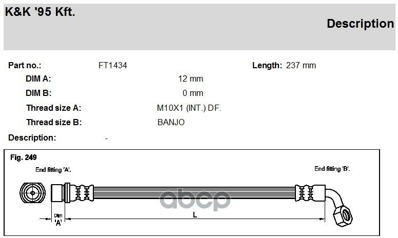Шланг Тормозной Toyota Land Cruiser 90 (_J9_) 3.0 D-4D 10.00- K&K арт. ft1434
