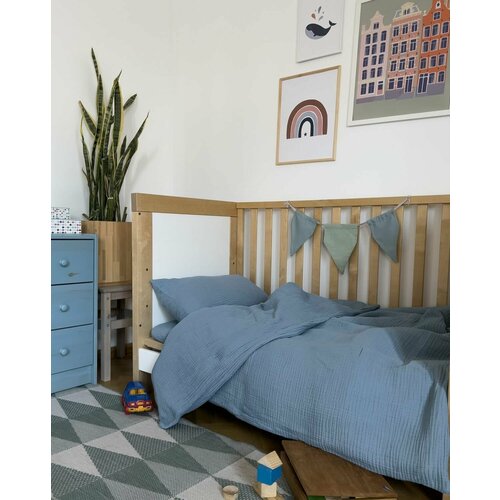 фото Детское постельное белье из муслина, синий, простыня 80х160 см parapete